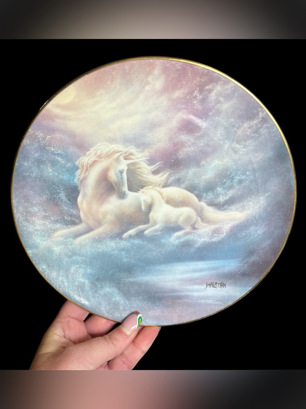 Vintage Unicorn Mother & Foal Decorative Plate - Pastel Dream whimsical Colors